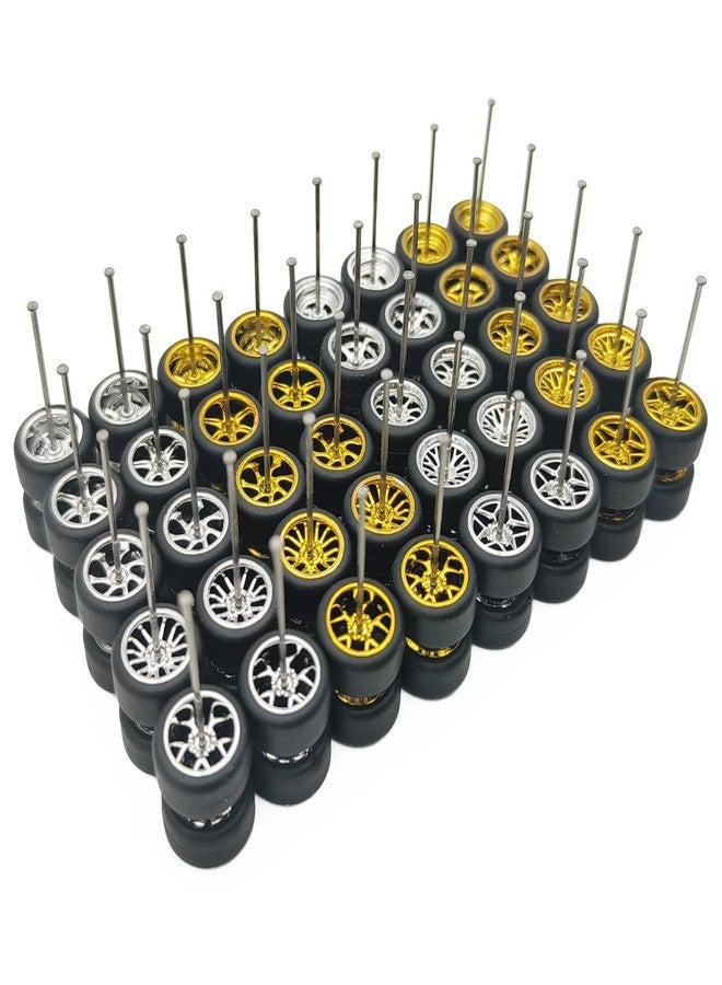 EarlyGlintsCX 1/64 Wheels and Tires Set - 10 Mixed/Random Electroplated Rubber Wheel Sets (5 Gold + 5 Silver Mixed) - Real Riders Wheel Rims & Tires, Compatible with Hot Wheels & Matchbox - Image 2